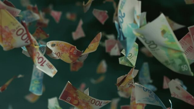 Falling Israeli New Shekel banknotes 4K Loopable
