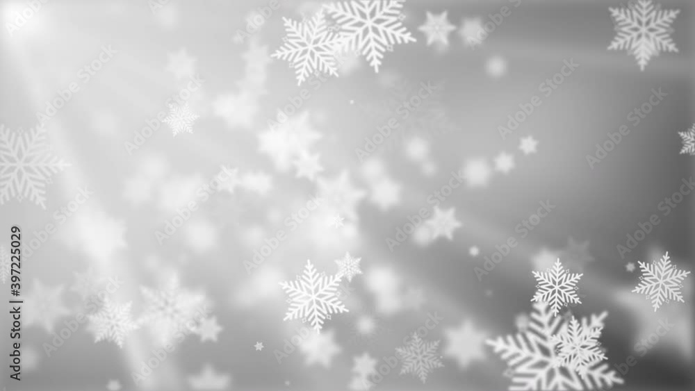 Poster abstract background snowflake falling christmas snow slowly snowflake winter snowfall. 4k 3d seamles