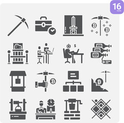 Simple set of excavation related filled icons.