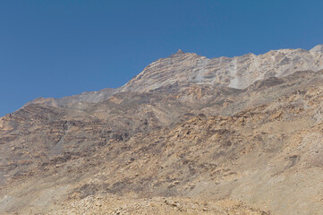 Elevated view of Himalayas and Spiti valley in summer. Near Nako, India.