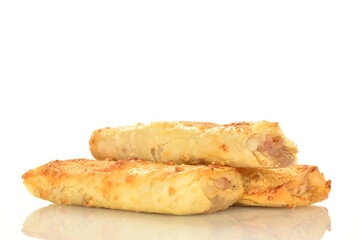 Homemade apple mini strudel, close-up isolated on white.