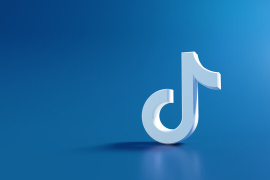 3D Tiktok Logo On Blue Background, Social Media Application. 3d Render Illustration