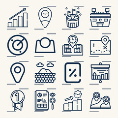Simple set of statistically related lineal icons.