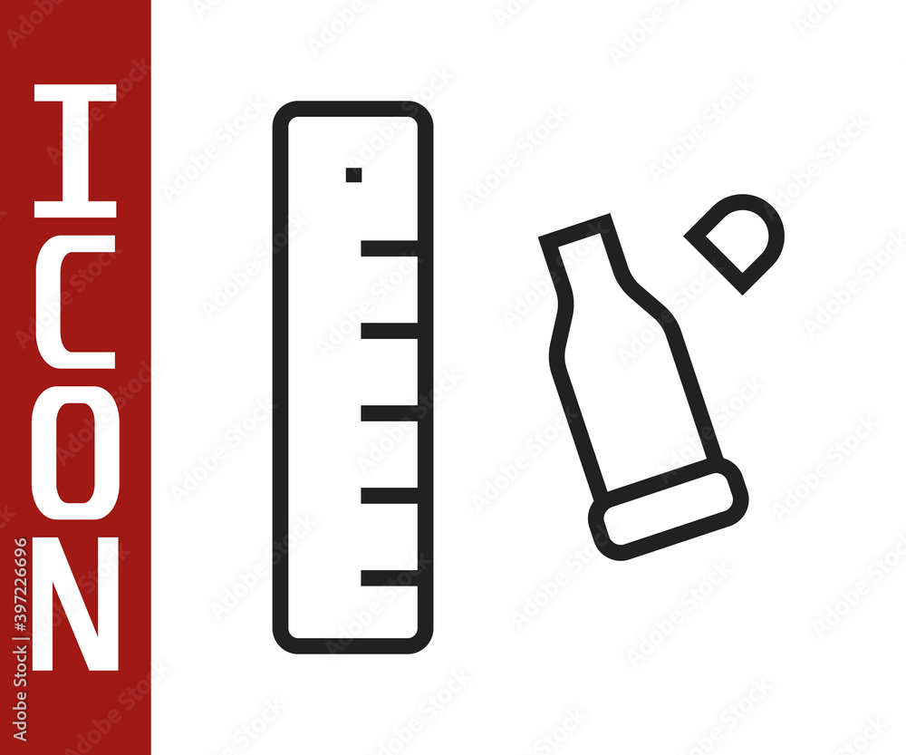 Poster black line bullet casing as a piece of evidence placed with forensic ruler for documentation icon is