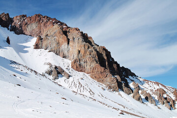 snow covered mountains on the way to the top of Kazbegi