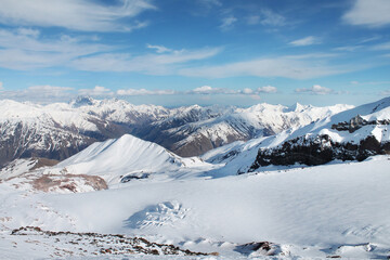 snow covered mountains on the way to the top of Kazbegi