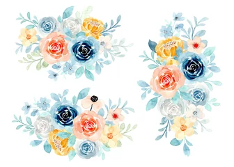 Raamstickers Bloemen Floral bouquet collection with watercolor