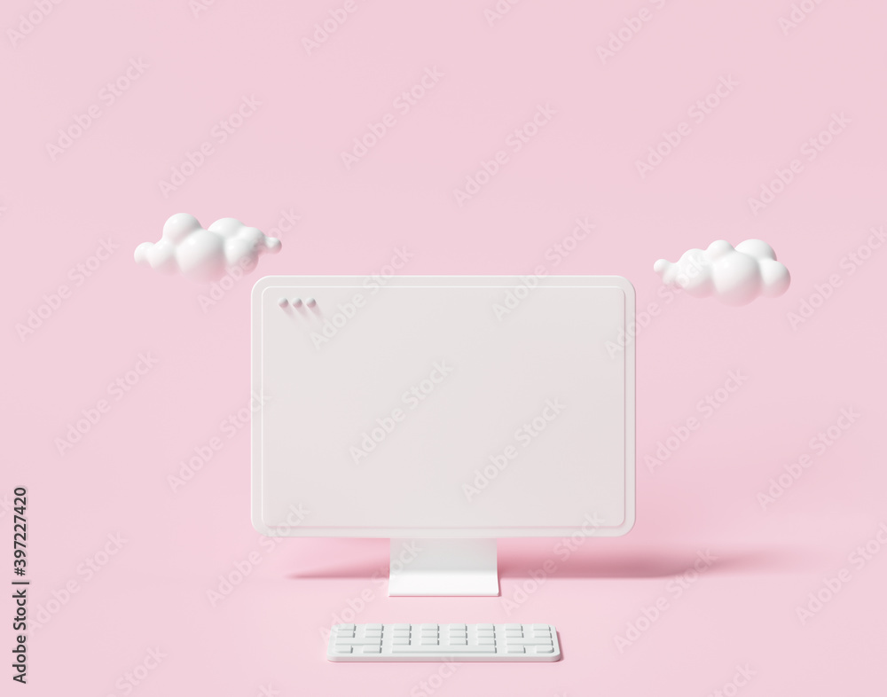 Poster 3d minimal desktop with blank screen mockup, empty screen for text, and logo replacement concept. 3d