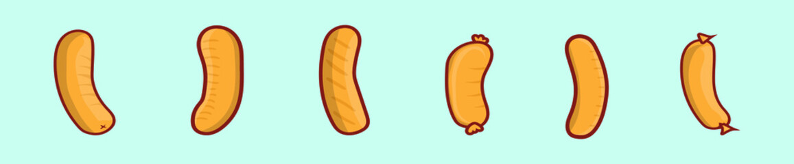 set of bratwurst cartoon icon design template with various models. vector illustration isolated on blue background