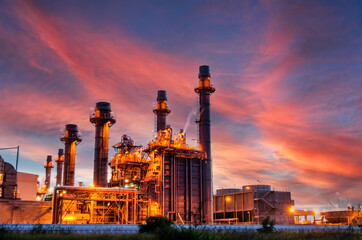 factory - petrochemical plant,oil refinery plant in a petrochemical industrial estate at dusk, with...