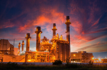 factory - petrochemical plant,oil refinery plant in a petrochemical industrial estate at dusk, with...