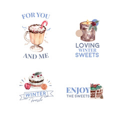 Logo design with winter sweets concept for branding and marketing watercolor vector illustration