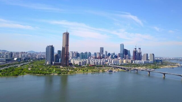 Aerial view seoul city at han river in seoul,south korea.