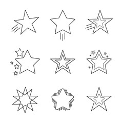 Obraz premium Flat collection. Christmas holiday pattern. Bright star. Vector set. Black line icon. Shine, glare, flare, flash illustration. Christmas light effect. Vector glow light effect. Bright sun.