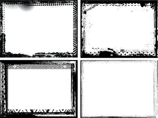Set of Grunge Black and White Frames . textured rectangles for image