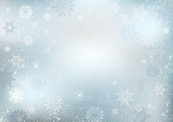 Fototapeta premium Blue winter background with snowflakes. Christmas background.