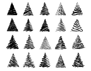 Obraz premium Decorative abstract black silhouettes of christmas trees. Fir tree. Pine tree. Spruce tree.
