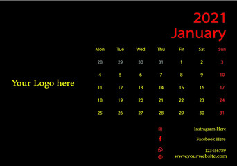 January 2021 calendar