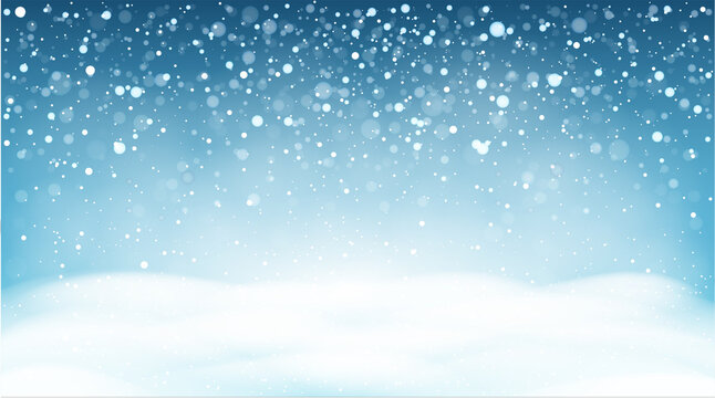 Winter snowfall background, falling snow, snowflakes. Christmas vector landscape.