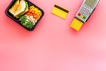 Delivery food is paid with payment terminal and credit card
