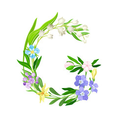 Alphabetical Character G Arranged from Fresh Meadow Flora Vector Illustration