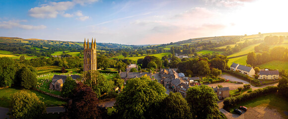 Aerial view of Widecombe in the Moor, a village and large civil parish on Dartmoor National Park in...