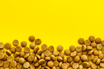 Pet food and dog treats, overhead view