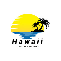 Fototapeta na wymiar Creative hawaii beach logo and t shirt design Vector. 