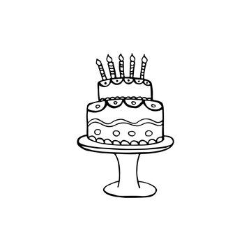 Doodle cake image. Vector image of sweets. Element for print, web, decoration.