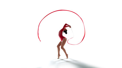 Rhythmic gymnast isoladed on white.