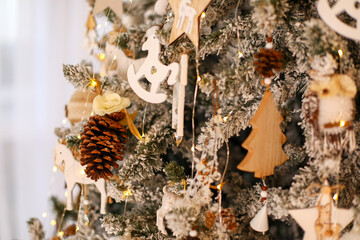 
wooden toys on the tree