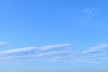 the image view of fresh air clear blue sky with beautiful  white clouds after raining in the summer season on sunny day at the beach of Pattaya , Thailand