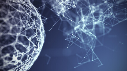 Artificial intelligence concept. Big data visualization. Blue technology sphere with particles. 3d rendering.