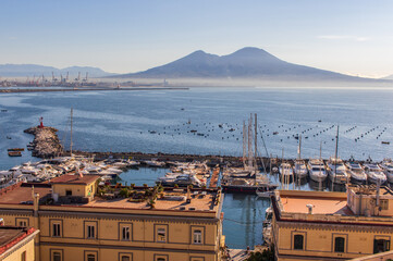 Naples, Italy - one of the most enchanting landscapes in the country, the Gulf on Naples and the Mount Vesuvius are worldwide famous. Here the gulf and the volcano seen from Castel dell'Ovo