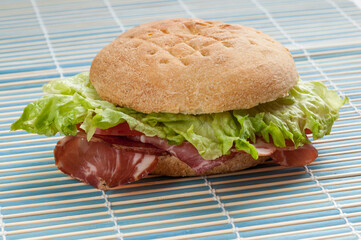 sandwich with ham and vegetables