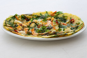 Korean pancake for side dish with vegetable, shrimp, garlic chive