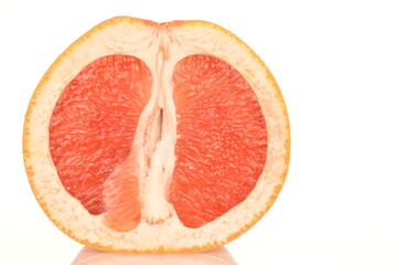organic ripe grapefruits, close-up, isolated on white.