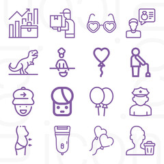 16 pack of swell lineal web icons set