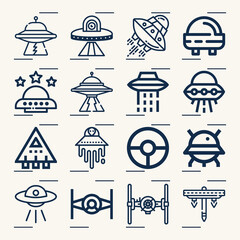 Simple set of spaceship related lineal icons.