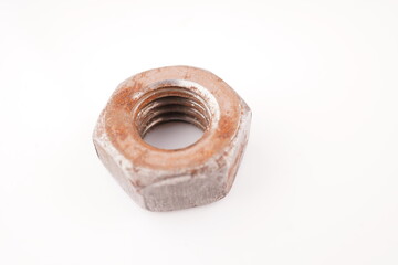 rusty nuts on white background