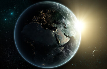 Earth with sun in the space 3D Illustration