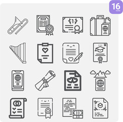 Simple set of legal instrument related lineal icons.