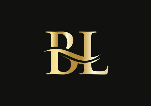 BL Letter Linked Logo for business and company identity. BL logo design gold swoosh.