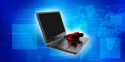 3d illustration microphone on laptop