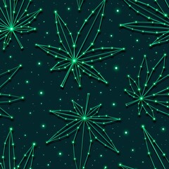 Weed background. Seamless pattern with marijuana leaves. Neon glowing cannabis background.