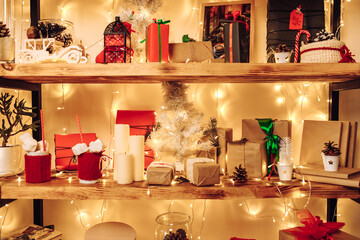 Christmas decor, with garlands on the counter