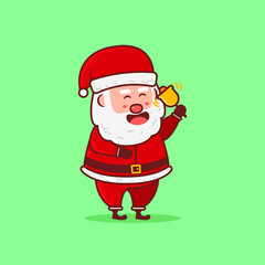 Cute Cute Santa ringing bell vector icon illustration.Christmas icon concept.Christmas Character Flat Cartoon Style Suitable for Web Landing Page, Banner, Flyer, Sticker, Card