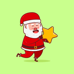 Cute Cute Santa hold big star vector icon illustration.Christmas icon concept.Christmas Character Flat Cartoon Style Suitable for Web Landing Page, Banner, Flyer, Sticker, Card