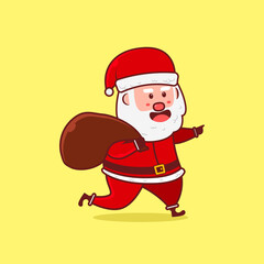 Cute Cute Santa carries a bag of gifts vector icon illustration.Christmas icon concept.Christmas Character Flat Cartoon Style Suitable for Web Landing Page, Banner, Flyer, Sticker, Card