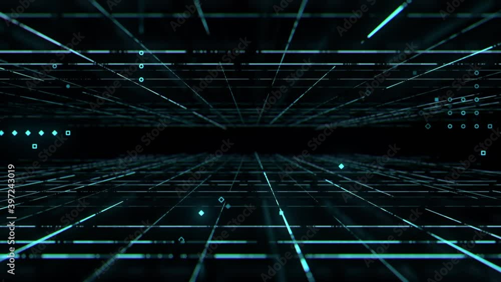 Poster 3d render of dark tech background with lines. abstract cyberspace. virtual space with grid patterns.